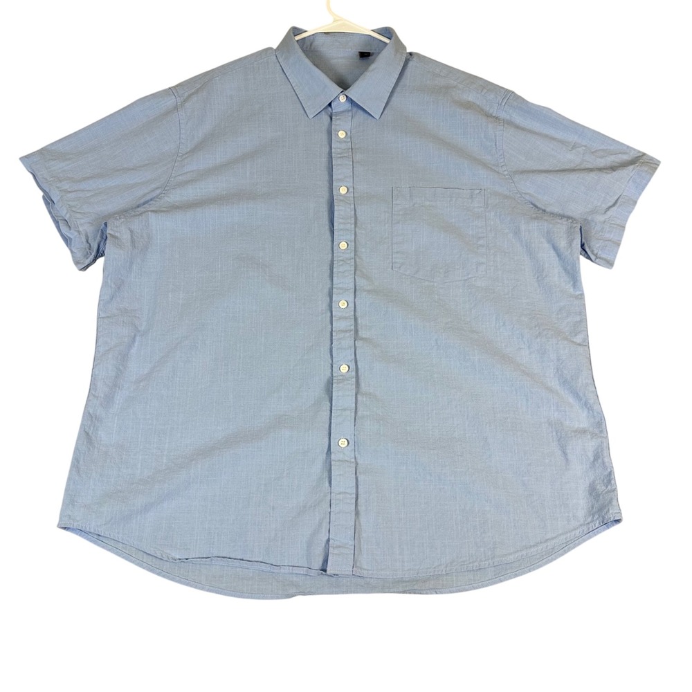 Mens Light Blue Short Sleeve Button Down Shirt 2XL Italian Design Slub Texture